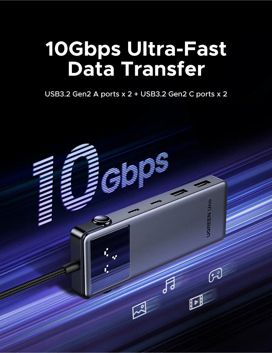 UGREEN Uno 6-in-1 USB-C Hub – 4K60Hz, PD100W, 10Gbps USB3.2 Splitter Adapter for Laptop & MacBook Pro/Air