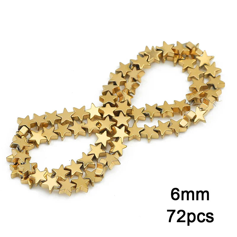 3A+ Retention Color Hematite Beads – Star & Heart Shapes, Gold-Plated Natural Stones for DIY Jewelry & Bracelets
