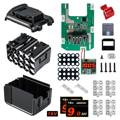 DCB200 9.0Ah Battery Case for DEWALT 18V 20V DIY, DCB184 Shell Box with BMS PCB Board, Charging Protection, LED Digital Indicator