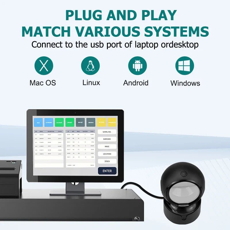 NETUM Desktop 2D QR Barcode Scanner - A5 Hands-Free Omnidirectional USB Big Barcode Reader - 1D QR Screen Barcodes Scanning