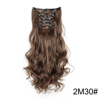24-Inch 16 Clips-in Hair Extensions – Long Straight Synthetic Blonde & Black Hairpieces, Heat Resistant for Daily Use