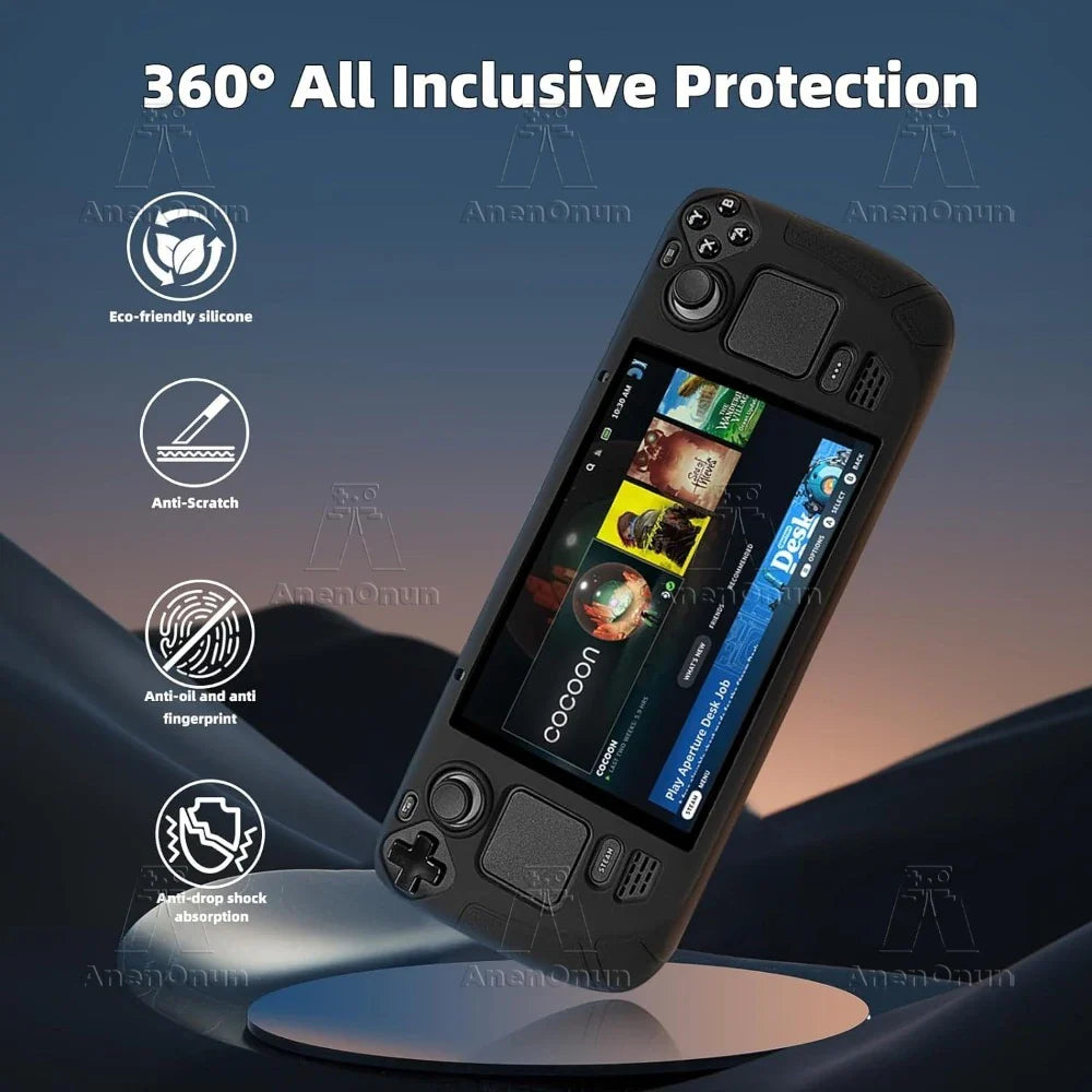 Steam Deck Protective Case - Soft Silicone Anti-Fall Cover with Folding Stand Anti-Slip Gaming Accessories