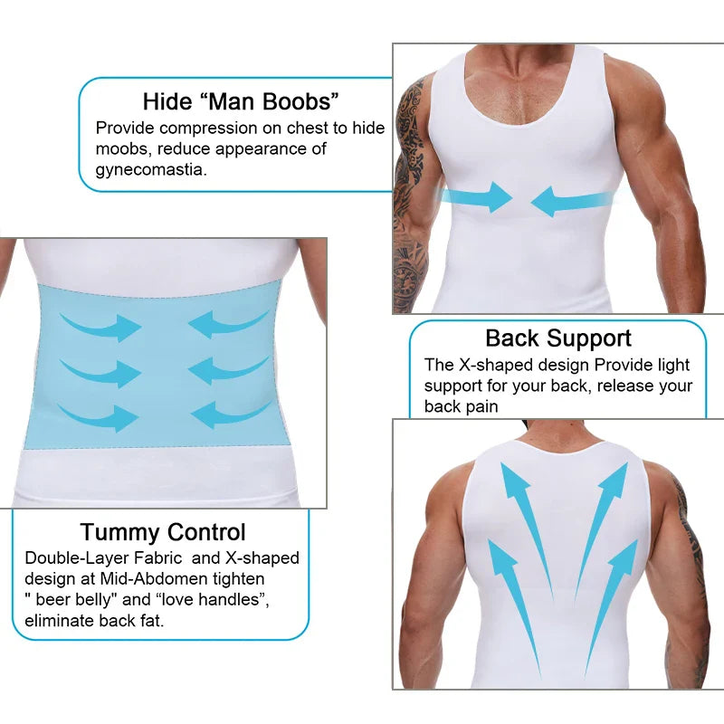 Men's Compression Shirt – Tummy Control Shapewear Vest for Flat Belly & Workout Support