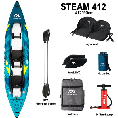 AQUA MARINA STEAM Inflatable Sport Kayak – 1-2 Person PVC Canoe Dinghy Raft with Pump, Seat & Drop Stitch Floor