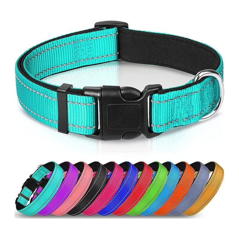 Reflective Dog Collar – Soft Neoprene Padded Nylon, Adjustable & Sturdy for Medium and Large Dogs