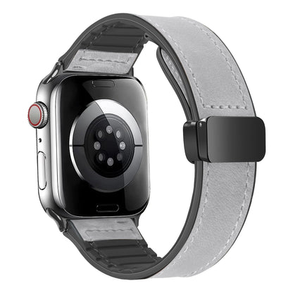 Leather Strap for Apple Watch – Compatible with Series 5-10, Ultra, SE, 40-49mm, Men’s Silicone & Leather iWatch Band