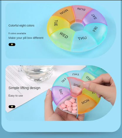 Portable Round Pill Case – 7-Day Weekly Tablet Organizer & Travel Storage Container