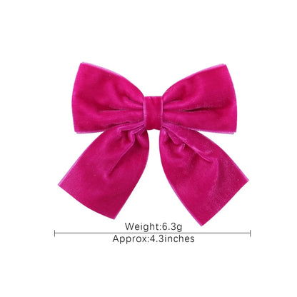 4.3-inch Velvet Bow Hair Clips for Girls – Handmade Barrettes in Black, White, Red, Pink, Blue, Yellow, Kids Hair Accessories