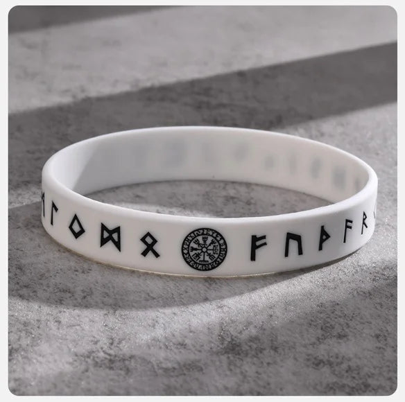 Vnox 12mm Silicone Bracelet for Men - Soft Rubber Viking Compass Rune Amulet Wristband Set