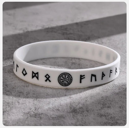 Vnox 12mm Silicone Bracelet for Men - Soft Rubber Viking Compass Rune Amulet Wristband Set