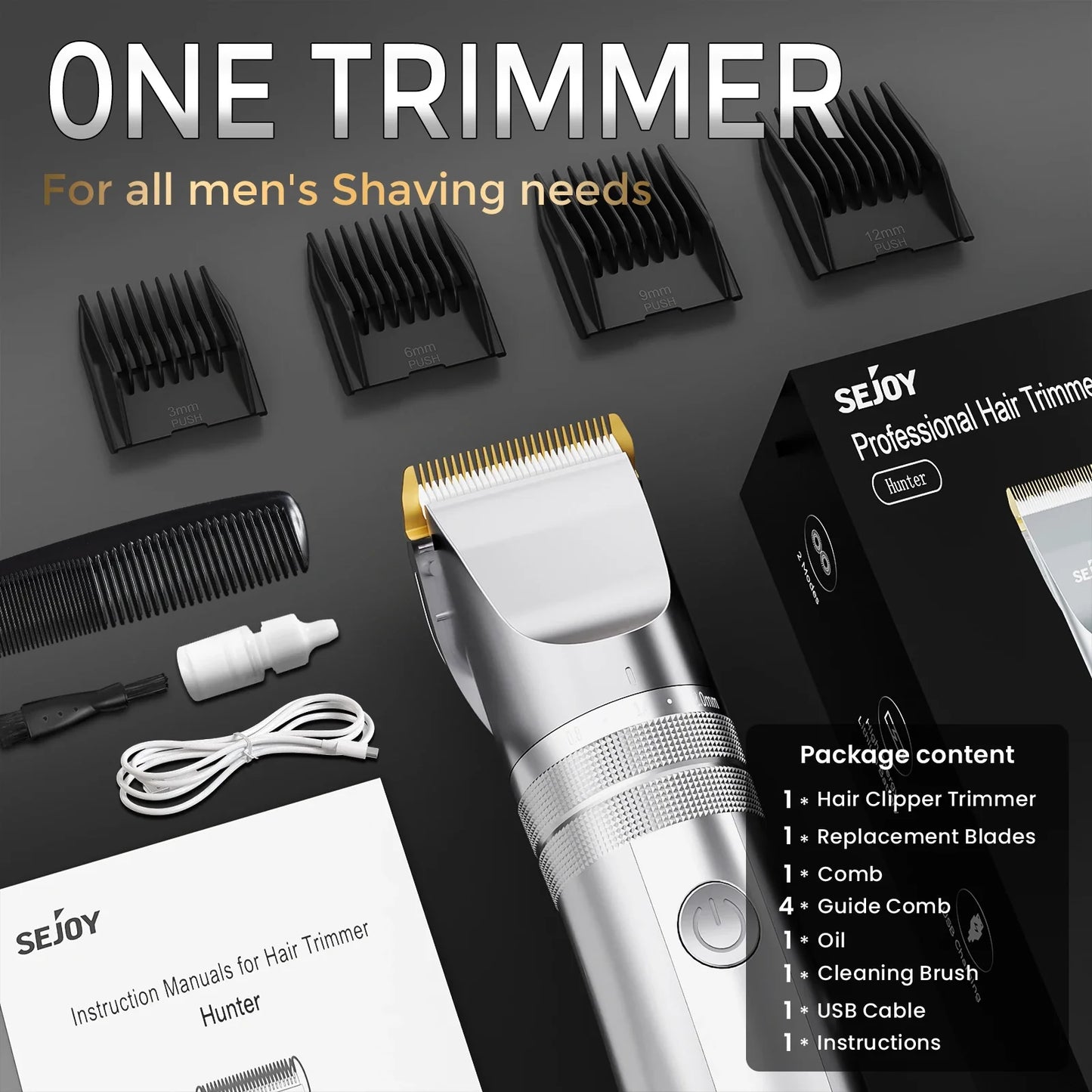 Sejoy Professional Hair Clippers for Men – Cordless Barber Clipper & Rechargeable Beard Trimmer