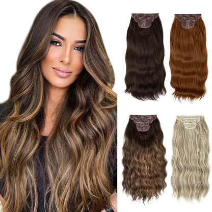 SARLA Synthetic Long Wavy Clip-In Hair Extensions 22" Thick Hairpiece for Women – Brown, Blonde, Black