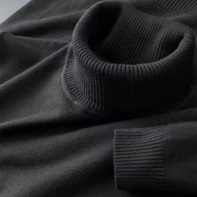 Men's 2026 Knitted Turtleneck Sweater - Solid Color Warm Breathable Pullover Casual Business Streetwear Top