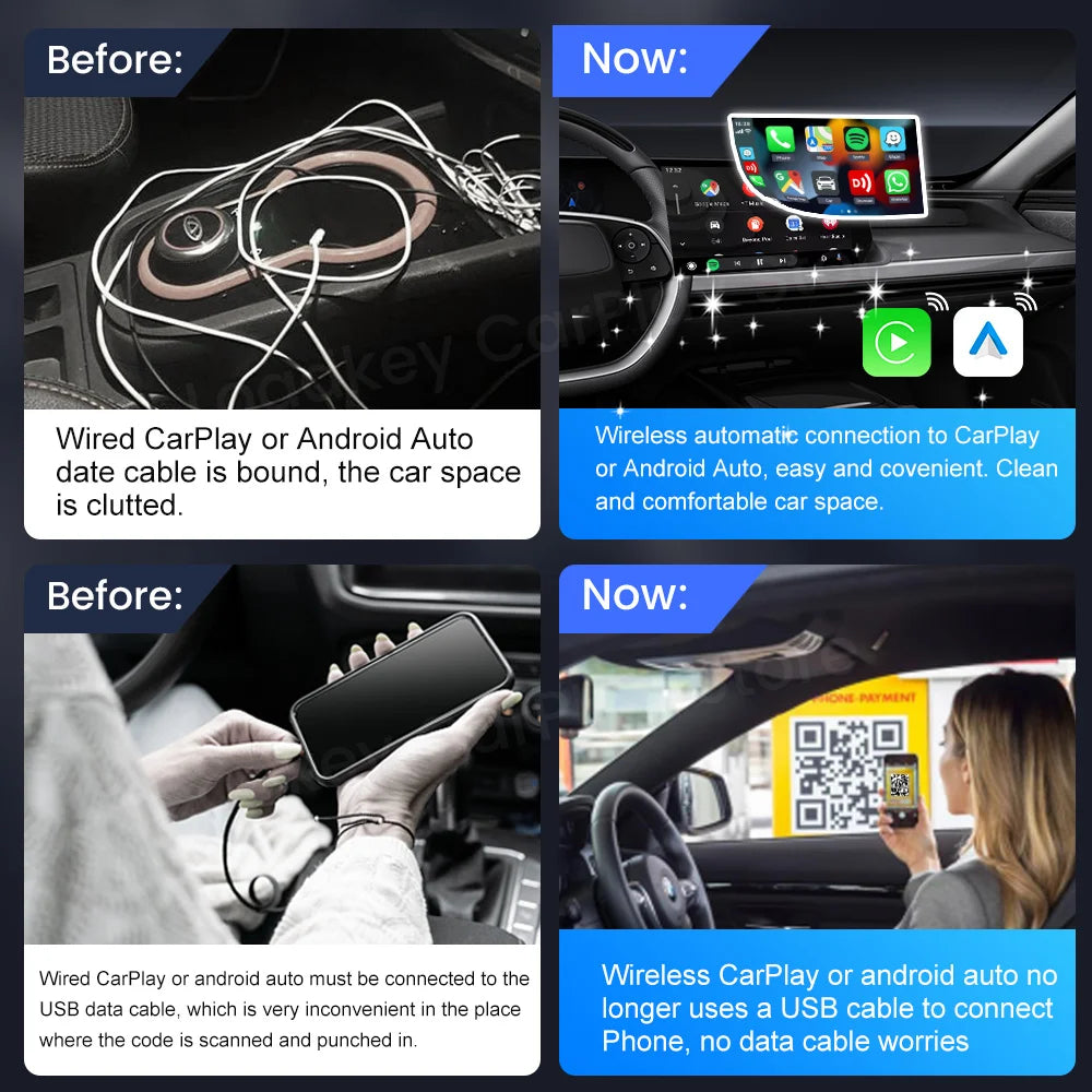 CarlinKit 5.0 & 4.0 Wireless CarPlay and Android Auto Adapter - Compatible with Audi, Golf, Peugeot, Mazda, KIA, Mercedes, MG - Supports Waze, Spotify, Music