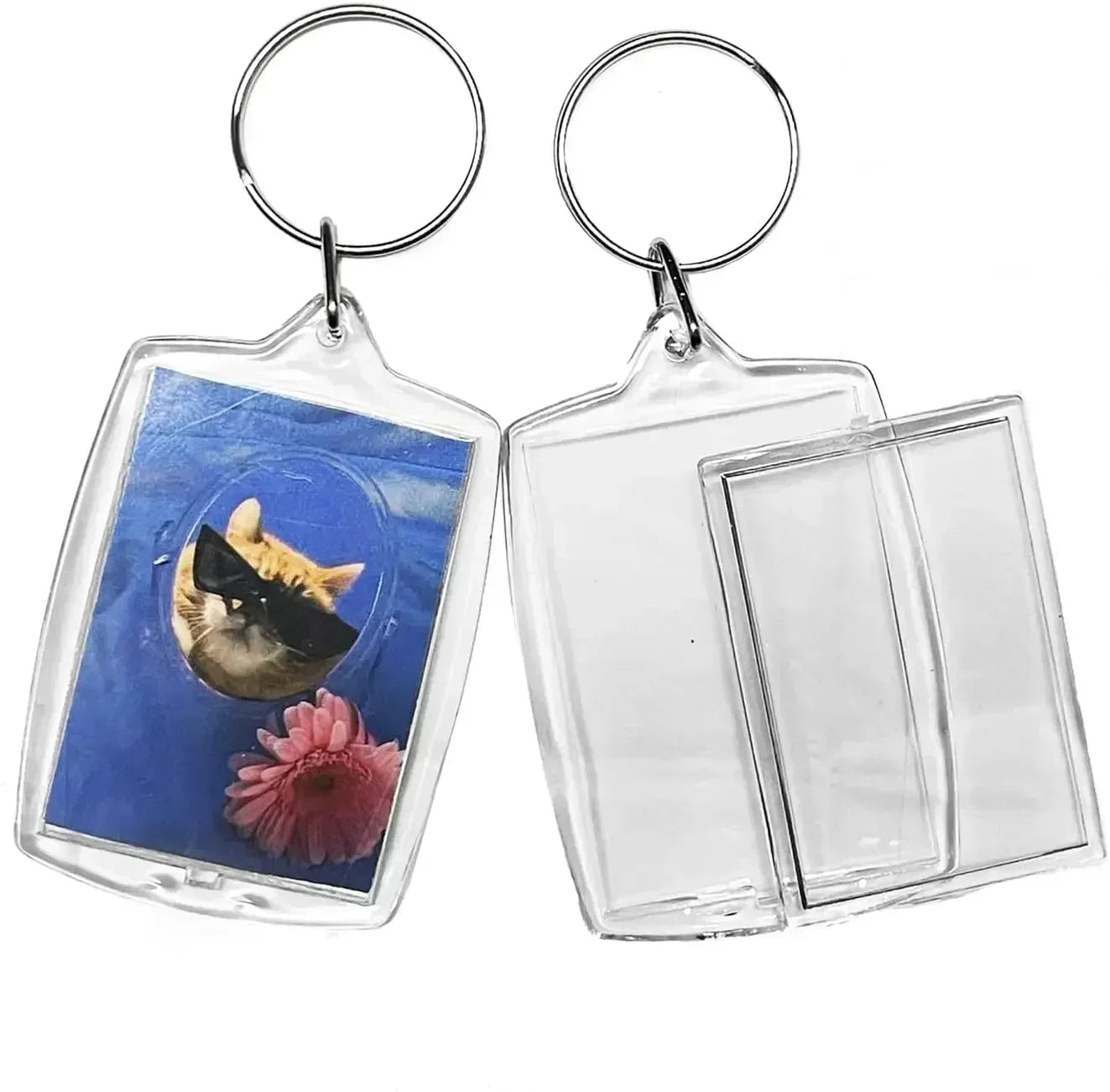 Clear Acrylic Photo Frame Keychains – Blank Rectangle Keyrings for Double-Sided Photos, DIY Supplies (5-100PCS)