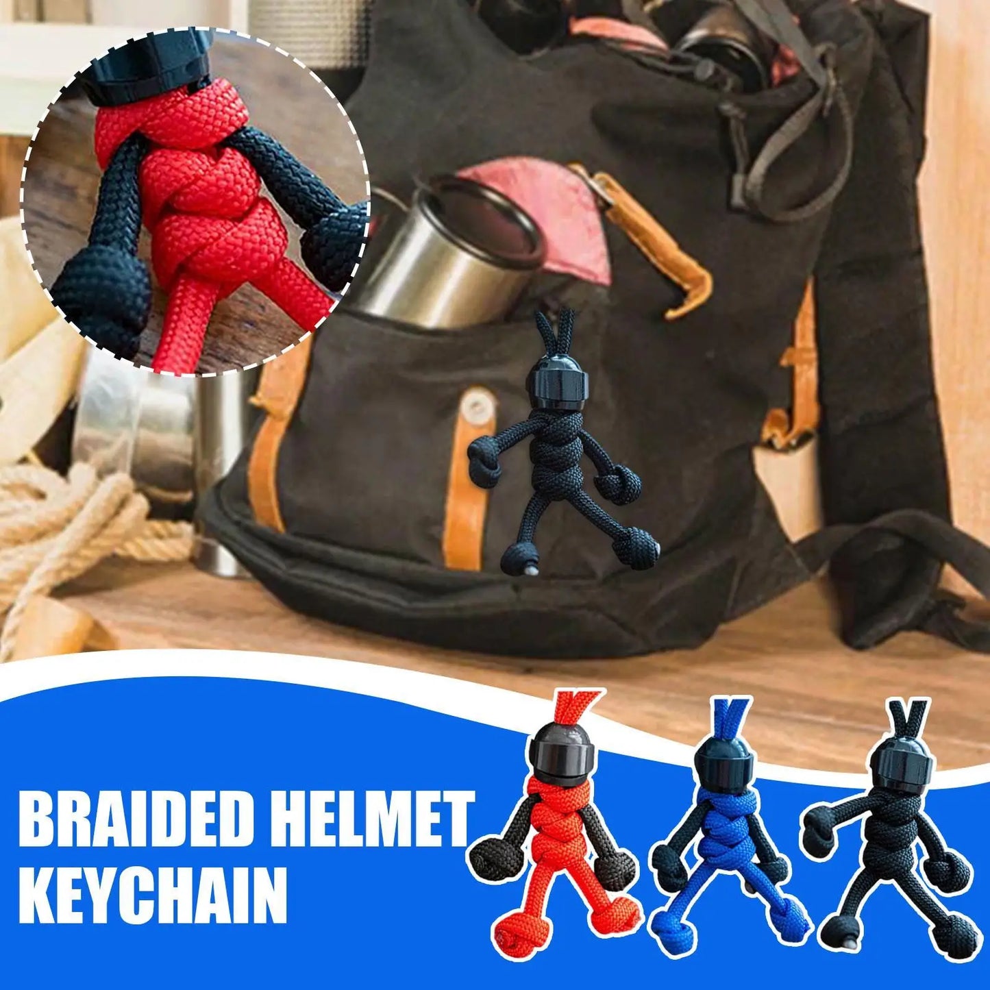 Handmade Building Block Biker Helmet Keychain – Braided Paracord Bag Pendant for Backpack & Doll Hanging