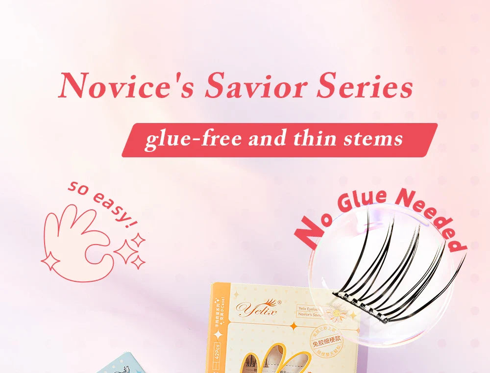 Yelix Self-Adhesive False Eyelashes — Reusable DIY Cluster Lashes, Glue-Free, Natural Soft