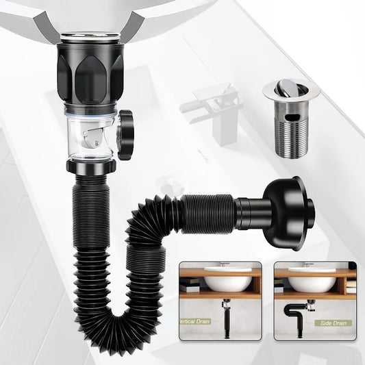 Flip-Top Kitchen Sink Drain - Retractable Deodorizing Filter - Flexible Downspout for Bathroom Sink - Anti-Clogging Kitchen Accessories