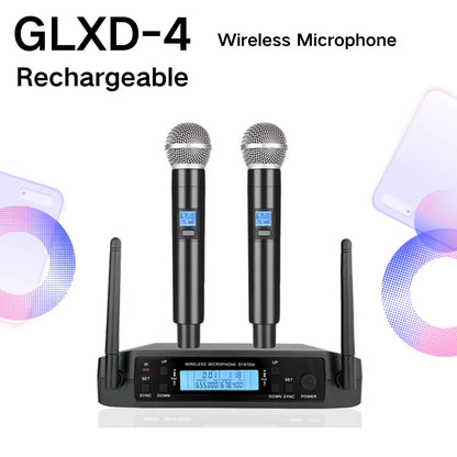 GLXD4 Professional Wireless Microphone – Dual Channel UHF Rechargeable Mic for Stage, Speeches & Live Streaming