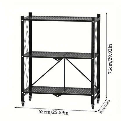 3/4/5-Tier Heavy-Duty Rolling Storage Shelf – Foldable Portable Iron Shelving Unit with Wheels for Home & Garage Organization