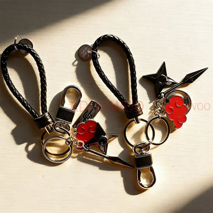 Bandai Naruto Red Cloud Alloy Keychain Set – 20 Styles Anime Woven Leather Rope Charm Car Pendant Punk Jewelry Gift Accessories