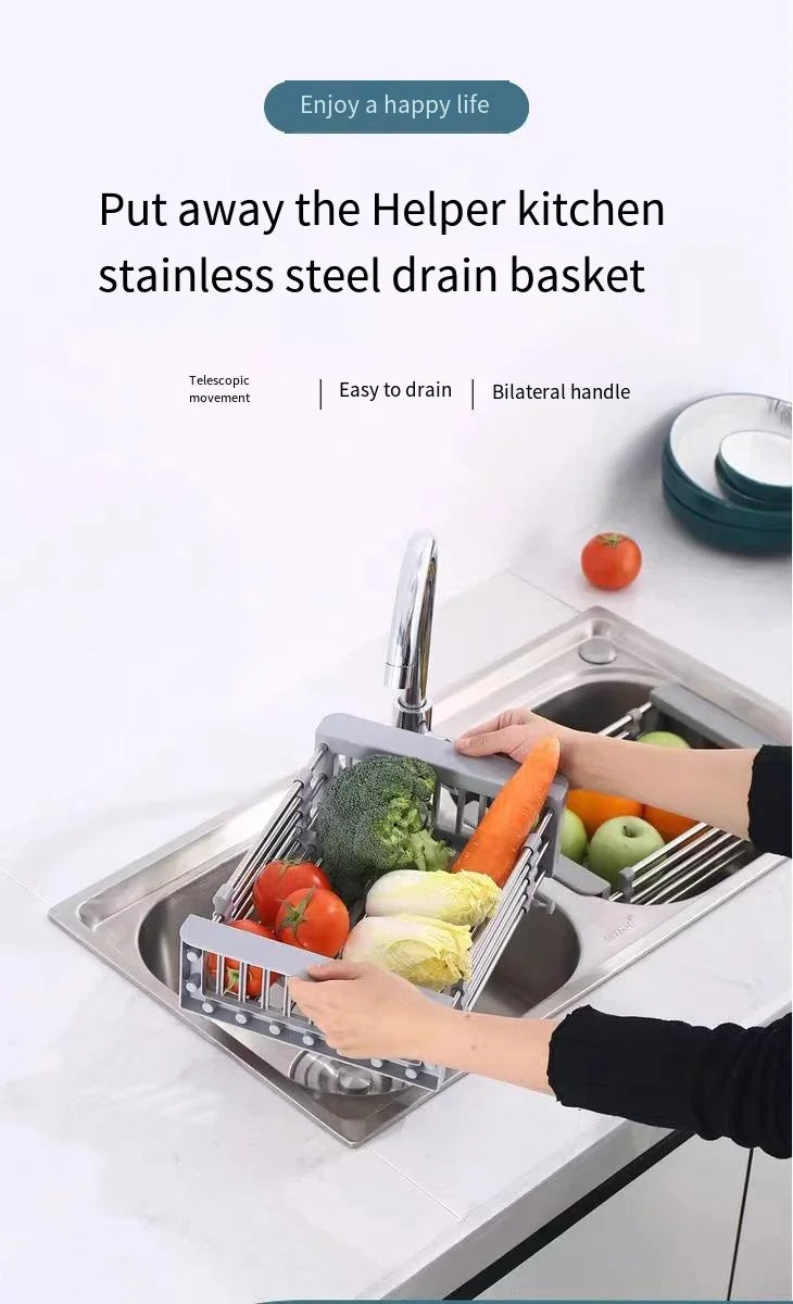 Folding Stainless Steel Kitchen Sink Drain Rack – Space-Saving Dish Drain Basket & Sink Organizer