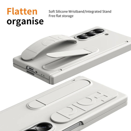 Original Silicone Grip Phone Case for Samsung Galaxy Z Fold 4-7 – Stand & Hinge Protective Cover with Glass Film