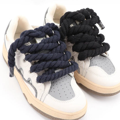 Round 10mm Cotton Rope Shoelaces - Hand-Woven, Three-Strand, Solid Color, Bold Twist - Universal Decorative Shoe Laces
