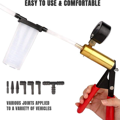CAER Manual Brake Bleeder & Vacuum Pump Kit – 2-in-1 Handheld Automotive Fluid Tester with Gauge & Adapters