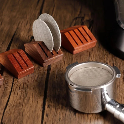58mm Walnut Coffee Filter Screen Holder – Reusable Mesh Puck Screen for Espresso Machine Barista Use