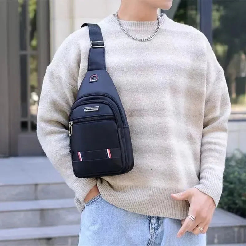 Men's CrossBorder Small Chest Shoulder Bag - Fashionable Polyester Travel Companion for Trendy Outdoor Leisure