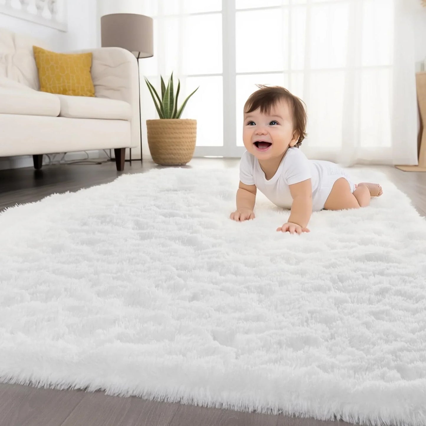 VIKAMA Minimalist Fluffy Area Rug – Non-Slip Living Room Carpet, Soft Kids Room & Bathroom Home Decor Mat