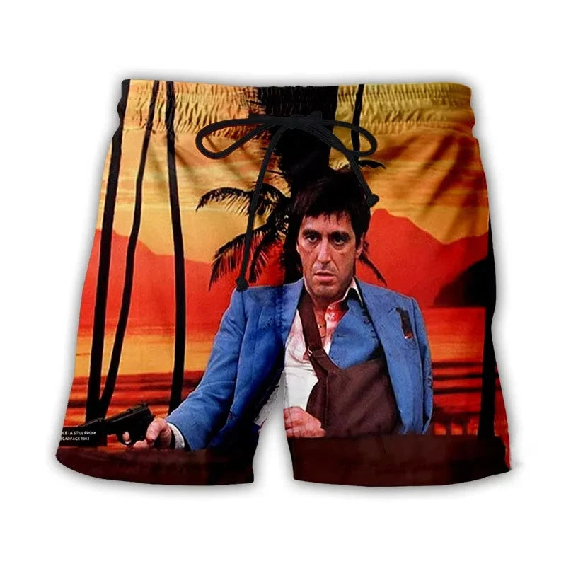 Men’s Scarface 3D Print Swim Shorts - Tony Montana Beach Board Trunks