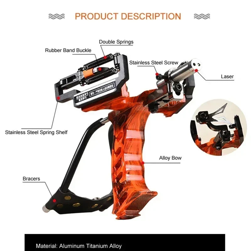 Powerful Metal Slingshot Catapult – Laser Spring Design with Magnetic Wrist Support, Outdoor Hunting & Fishing Sports Shooting Tool