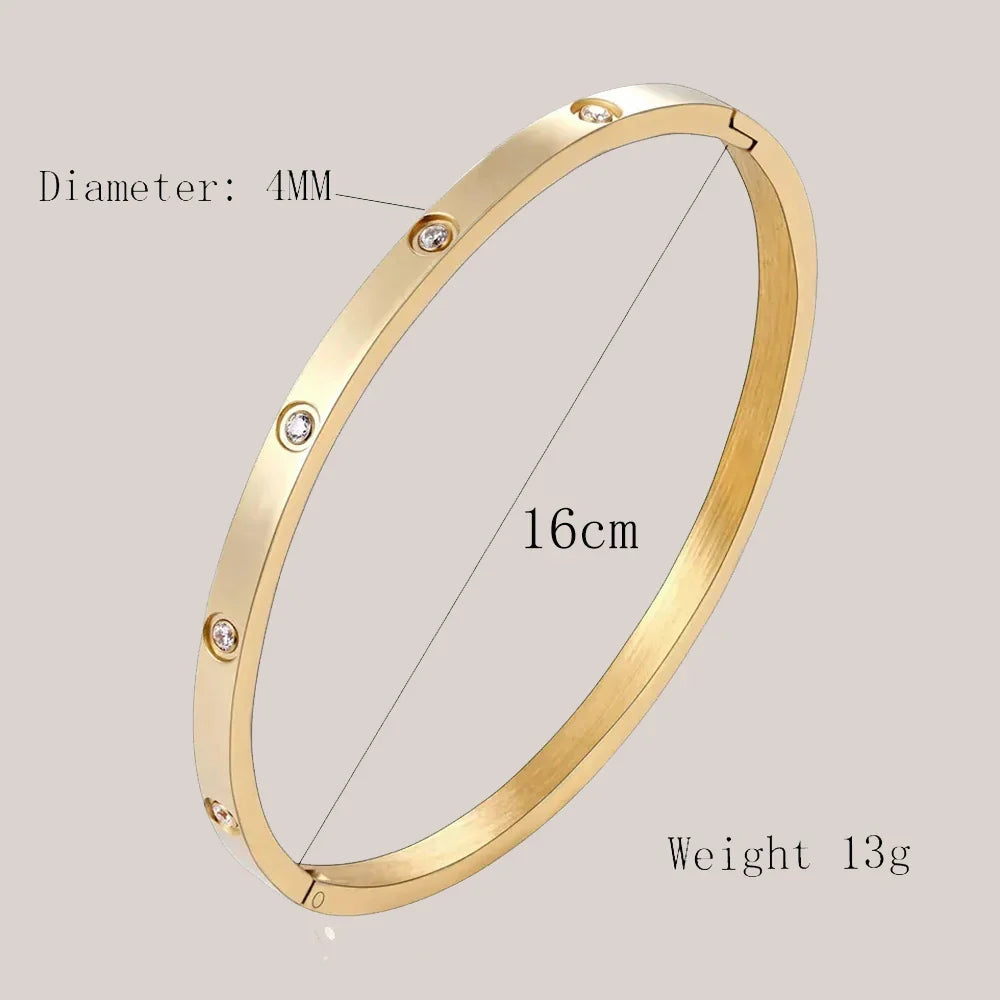 Stainless Steel Cuff Bracelet — Crystal Charm Bangle for Women, Fashion Jewelry
