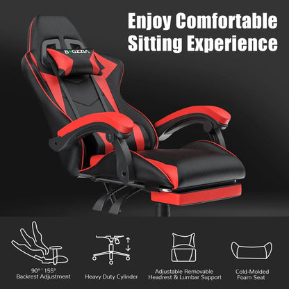 Gaming Chair with Footrest – Ergonomic Gamer Chair with Lumbar Cushion, Headrest, and Height Adjustable for Computer
