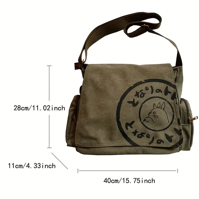 Women’s Large Capacity Canvas Shoulder Bag – Cartoon Crossbody Messenger Tote Bag for Everyday Use
