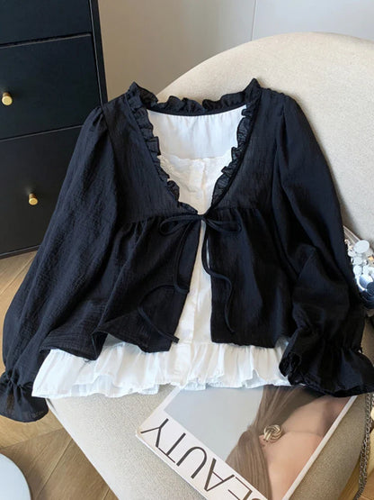 Casual Women’s Lace Collar Shirt – Sweet Fake Two-Piece Long Sleeve Top, Autumn 2024 Fashion