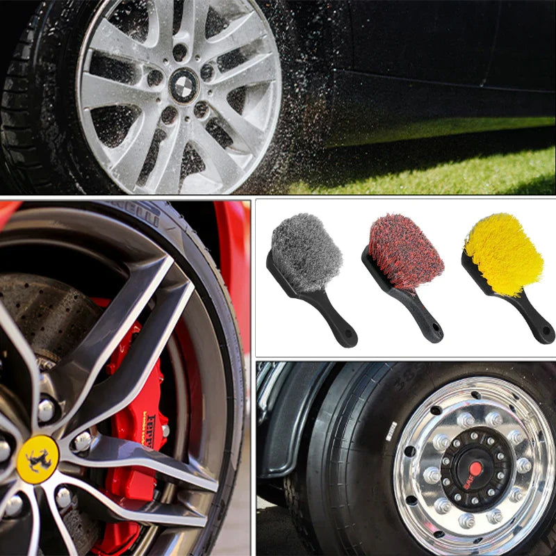 Car Wheel & Tire Brush: Soft Bristle Brush for Rim and Exterior Surfaces - Efficiently Cleans Tires, Releases Dirt and Grime