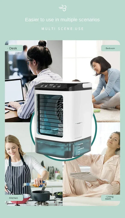 Portable Desktop Air Conditioner Fan – Dual Spray Ultrasonic Humidifier, 3-Speed Silent Air Cooler with Night Light for Home