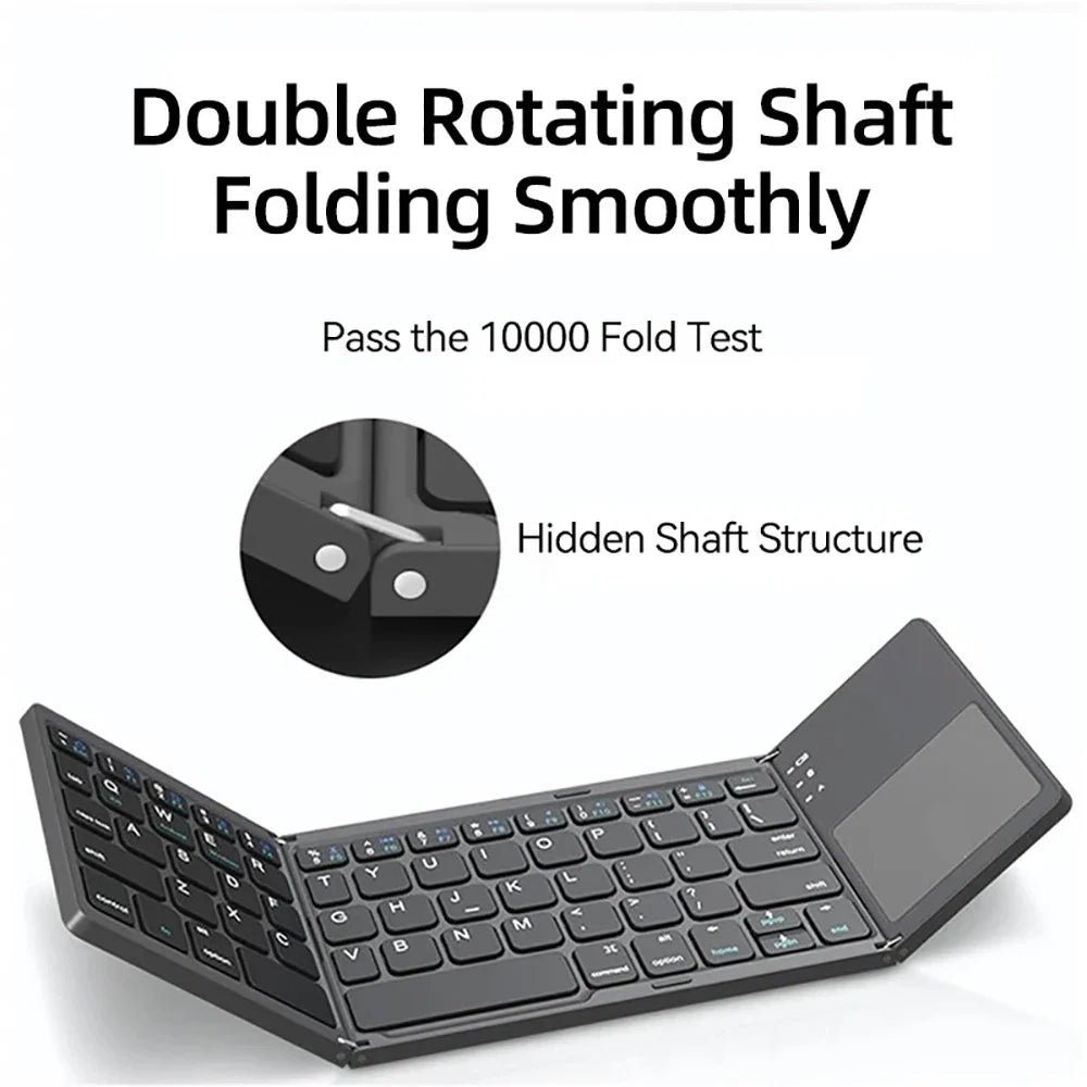 Mini Folding Bluetooth Wireless Keyboard | Portable Universal Foldable Keyboard with Touchpad | Compatible with Windows, Android, iOS Tablet, iPad
