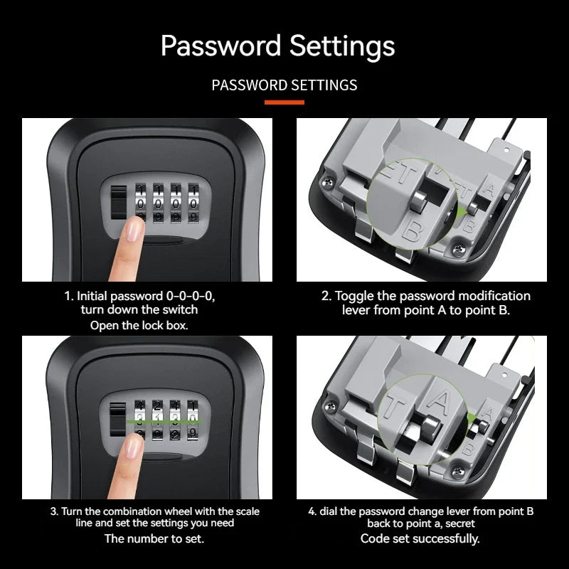4 Digit Outdoor Password Key Box with Waterproof Steel Wire Hanging Hook - Free Installation & Extended Locking Storage