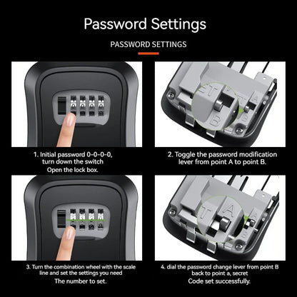 4 Digit Outdoor Password Key Box with Waterproof Steel Wire Hanging Hook - Free Installation & Extended Locking Storage