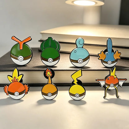 Anime Elf Enamel Pin Set - 8PCS Cute Cartoon Pokeball Lapel Brooches for Backpacks, Clothing & Gifts