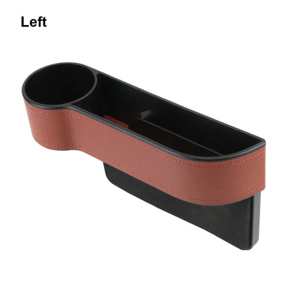 Car Seat Gap Organizer – Leather Auto Crevice Storage Box with Cup & Phone Holder, USB Option