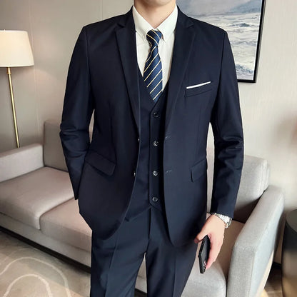 High-Quality Men’s 3-Piece Suit Set — Business Casual & Wedding Outfit (Jacket + Vest + Trousers), 2024 Fashion Banquet, Sizes S-6XL