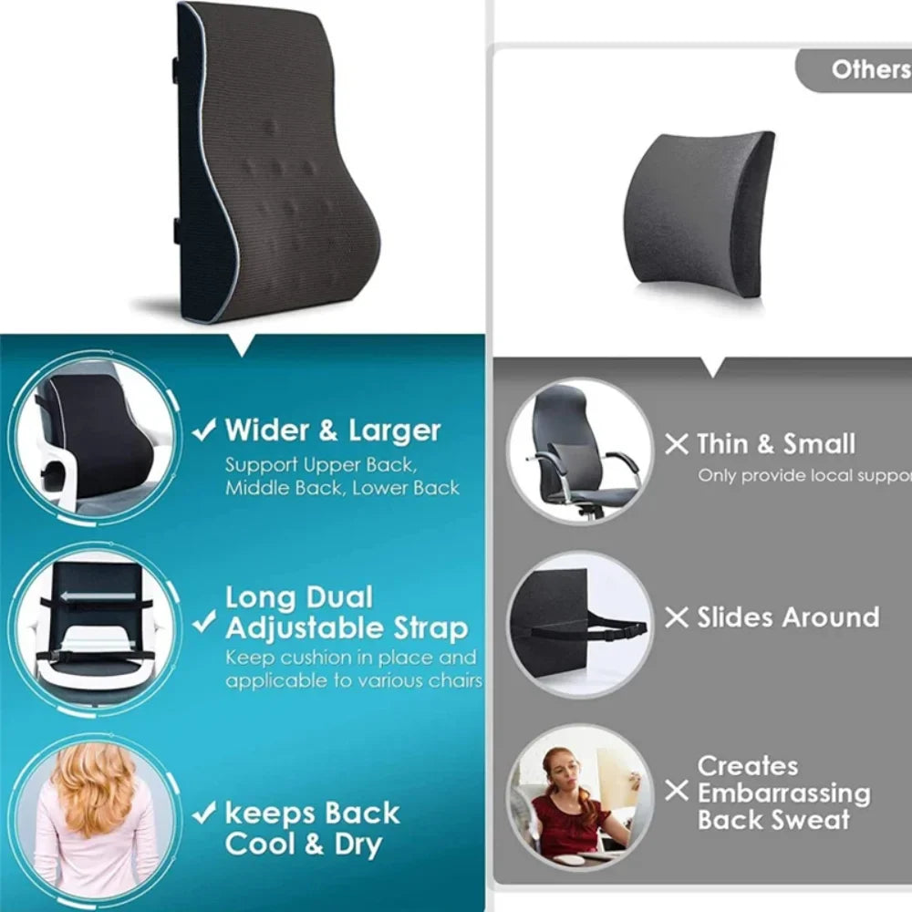 Memory Foam Lumbar Support Pillow – Relieve Back Pain with Soft, Comfortable Waist Cushion for Office, Home & Car