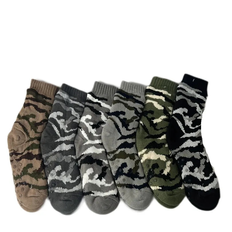 Men’s Winter Thermal Socks – Warm Leopard Print Short Plush Velvet Non-Slip Fuzzy Floor Socks, Camouflage Gift 2023