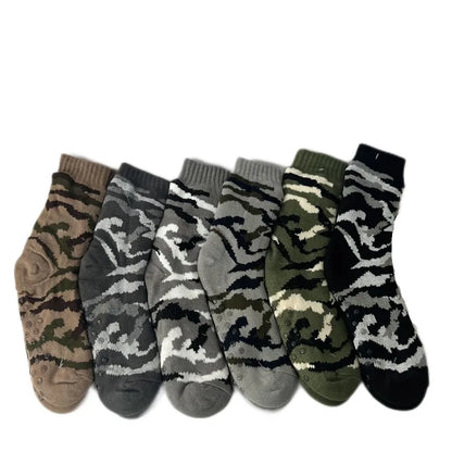 Men’s Winter Thermal Socks – Warm Leopard Print Short Plush Velvet Non-Slip Fuzzy Floor Socks, Camouflage Gift 2023