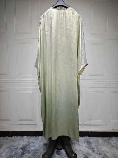 Women’s Shiny Satin Open Kimono Abaya – Luxury Dubai Ramadan Muslim Kaftan Dress